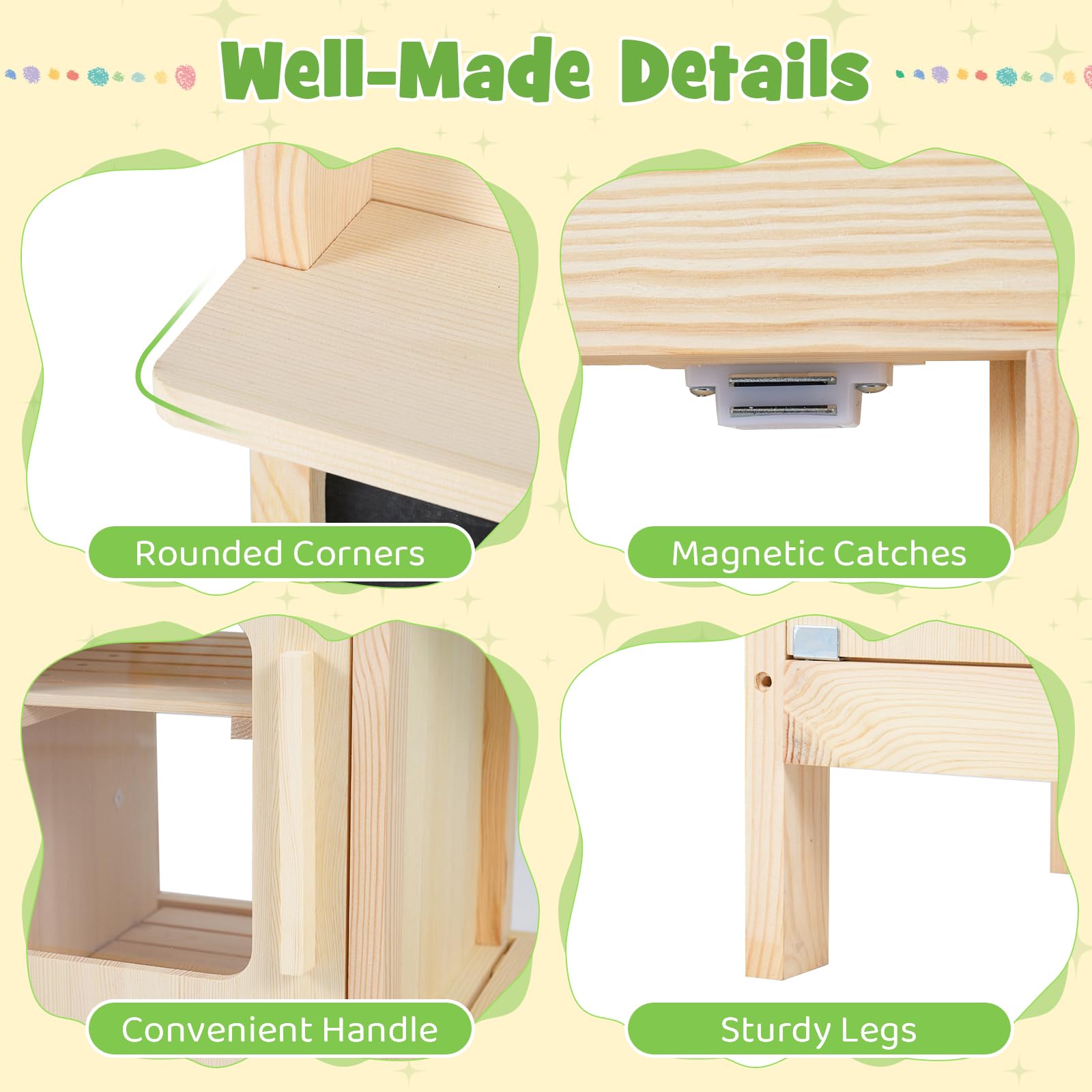 FANTASK Massivholz Matschküche Outdoor, Mit Kreidetafel, Herd & Zubehör, Gartenküche für Kinder ab 3 Jahren, Natur, Grün