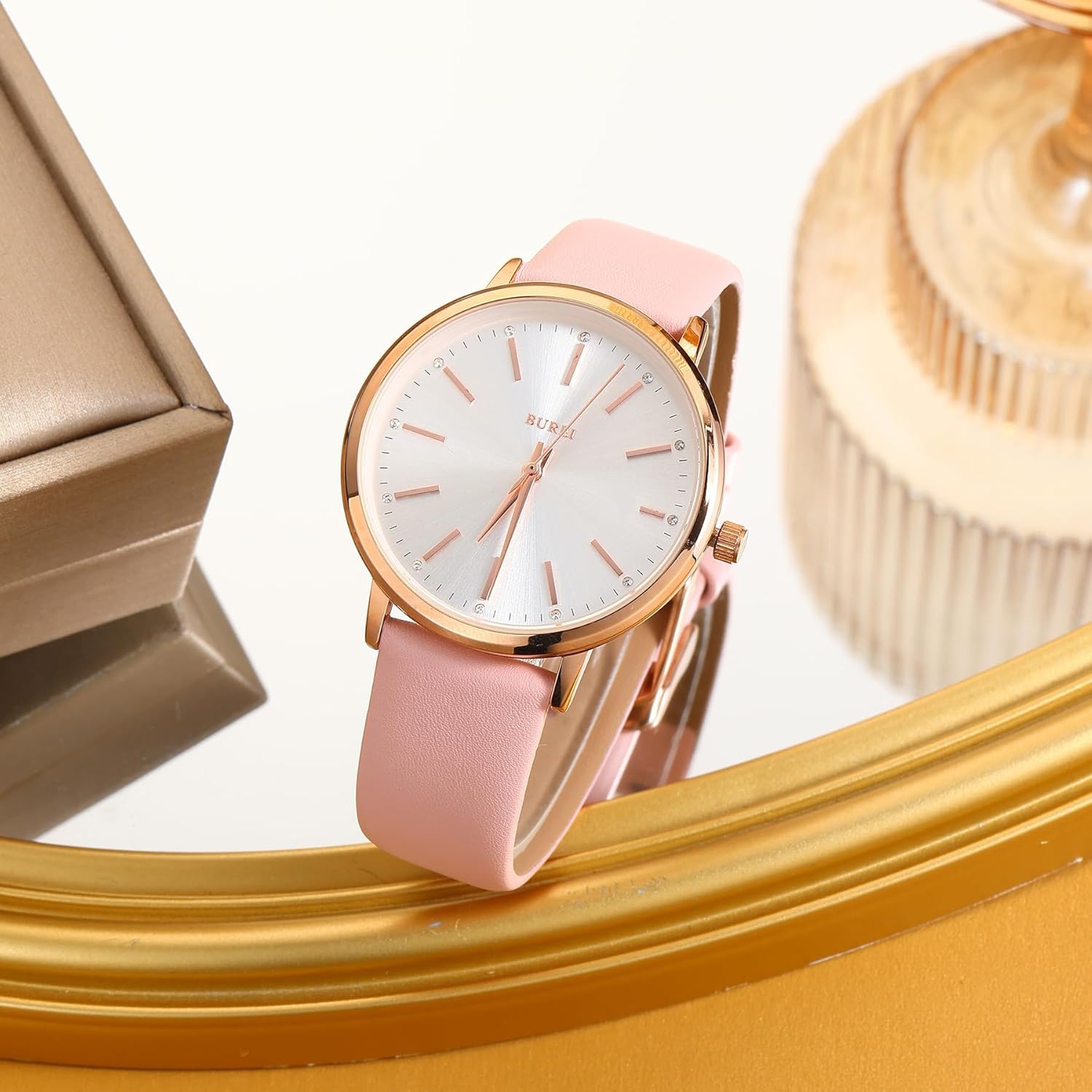 BUREI Women Wrist Watches Fashion Minimalist Analog Leather Quartz Waterproof Watches for Women - Image 2