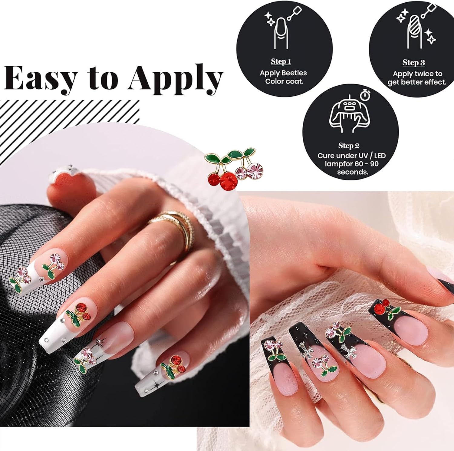 80PCS Mini 3D Cherry Nail Charms, Rhinestones Cherry Gems Studs for Nails, Valentines Day Fruit Theme Alloy Charms for Women Nail Art Makeup Scrapbooking Jewelry DIY Crafts Decoration Accessories