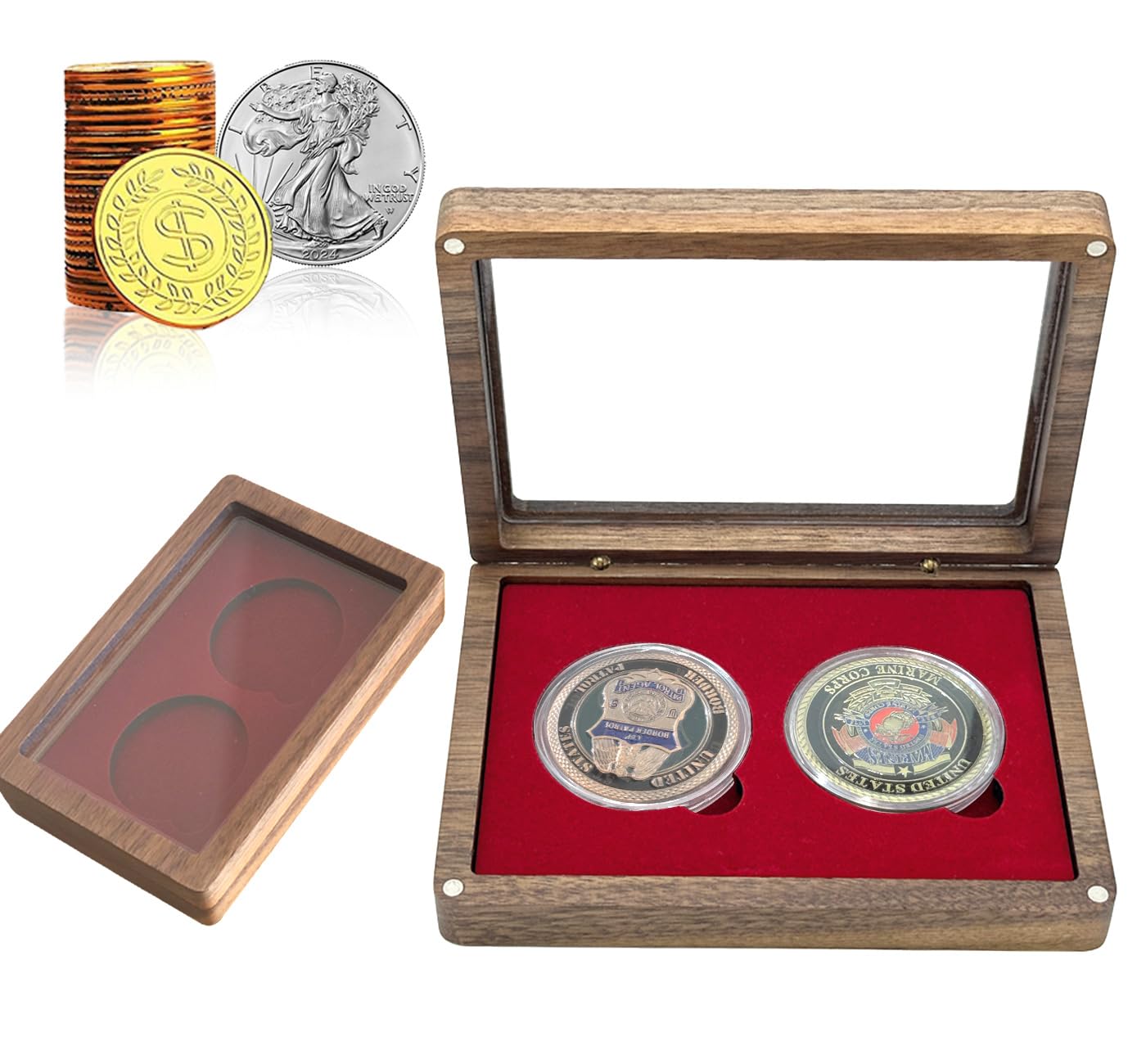Amazon.com: Challenge Single Coin Display Case - Walnut Wood Box