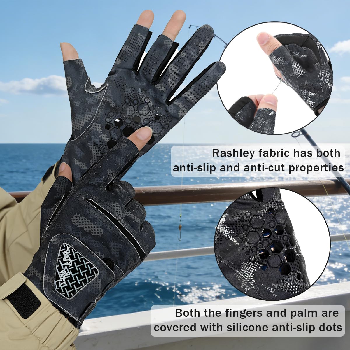 Guantes de Pesca Ciclismo Antideslizantes - Guantes Verano Medio Dedo Hombre Mujer, para Pesca, Caza, Senderismo (Mida la Circunferencia de la Palma Antes de ordenar)