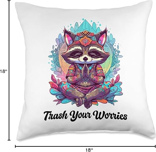 Miniatura 6 de Raccoon Creationz by Rocket Dodo Raccoon Trash Your Worries - Divertida almohada de meditación para yoga, 16 x 16 pulgadas, multicolor