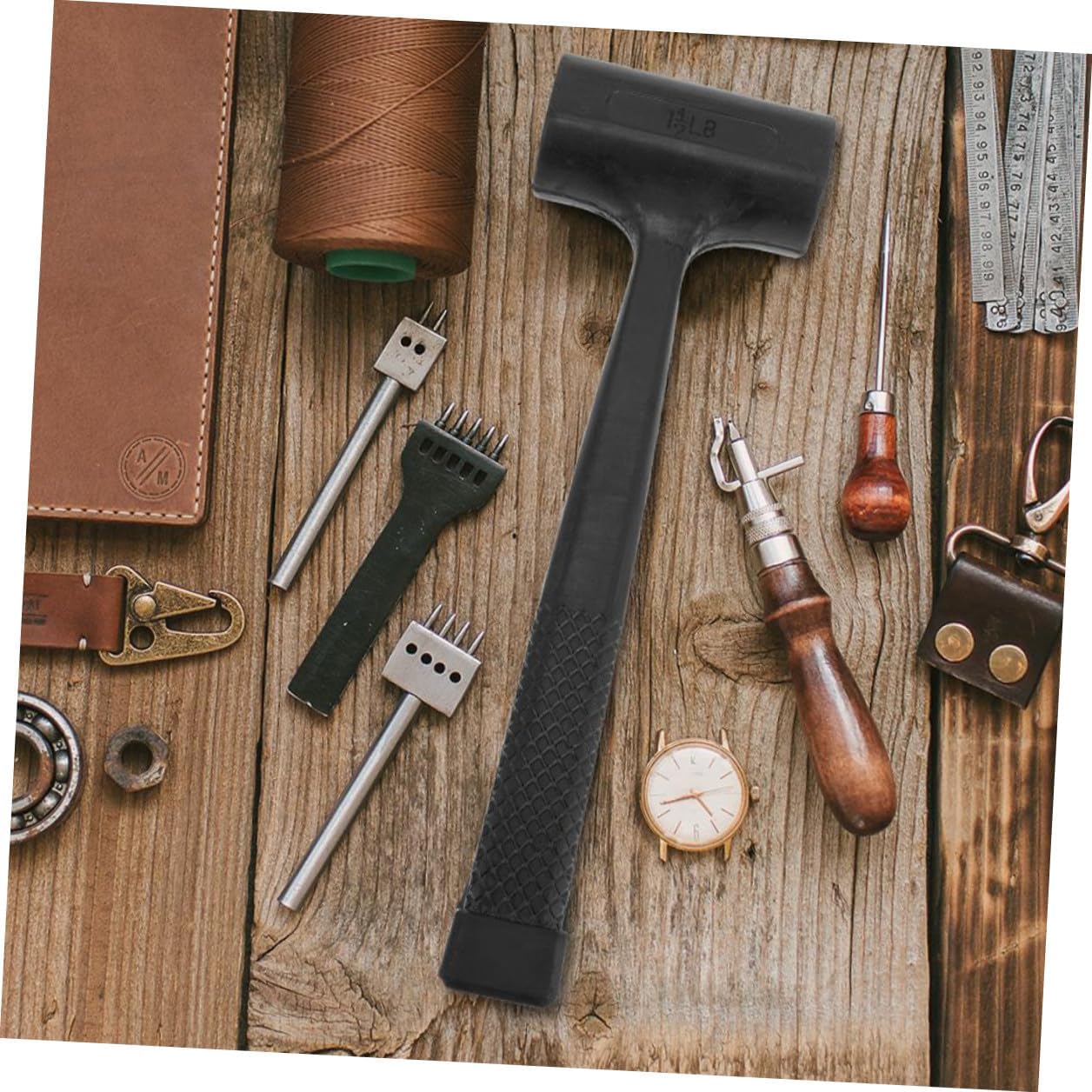 Rubber Hammer Mallet 1.5lb Double-faced Anti-vibration Rubber Head Installation Hammer for Tile, Wood, Marble Flooring and Renovation