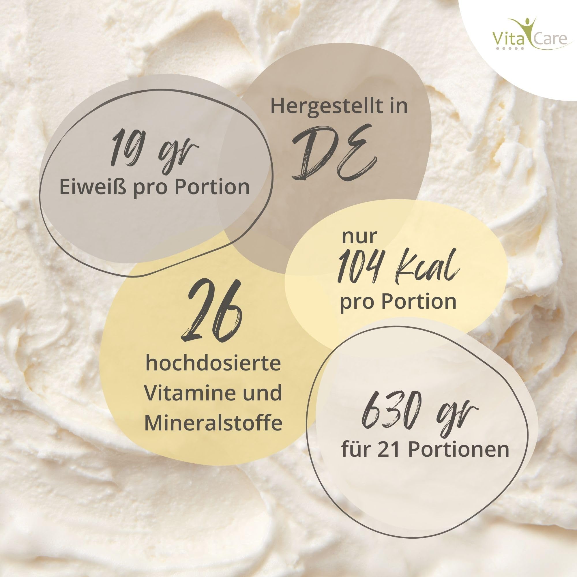 VitaCare Daily One Protein-Shake Vanille, 630g Whey Protein-Pulver mit Flohsamenschalen-Pulver, proteinreiches Fitness Nahrungsergänzungsmittel