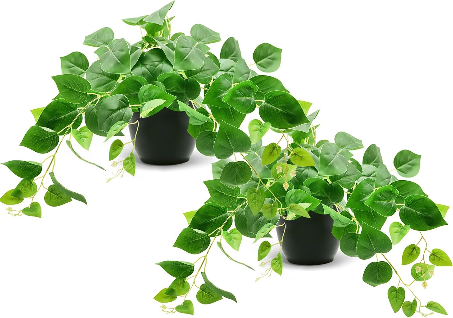 Tiita 2 Pack Fake Plants Artificial Scindapsus Aureus in Pots, Realistic Fake Greenery Potted Plants for Home Office Desk Window Sill Bathroom Bedroom Outdoor Indoor