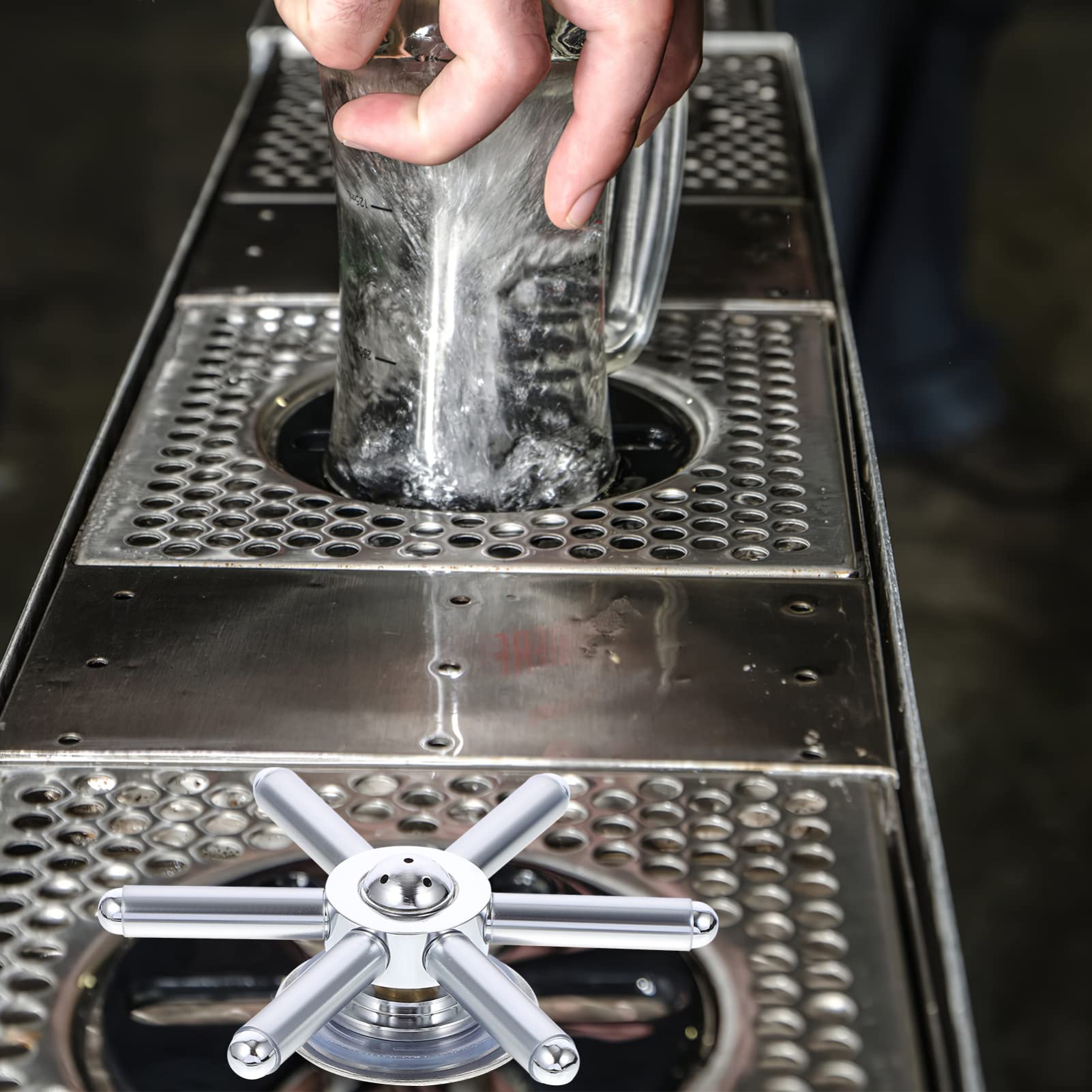 Lavabicchieri Automatico in Acciaio Inox Resistente per Bar Professionali | Risciacquo Bicchieri e Pulizia Vetri, Finitura Argento, Acciaio Inossidabile, per Lavelli da Cucina e Bar