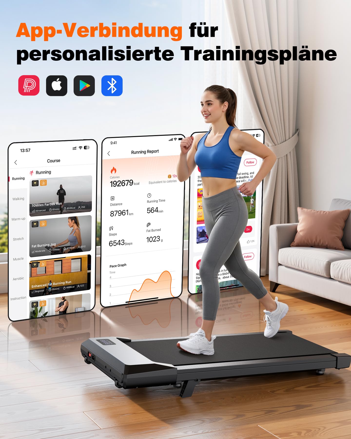 Superun Walking Pad max 159 KG/136 KG, Laufband für Zuhause mit Trainingsmodus, Leise Laufband Schreibtisch mit App und virtuellen Laufstrecken. Vor Ort erlebbar