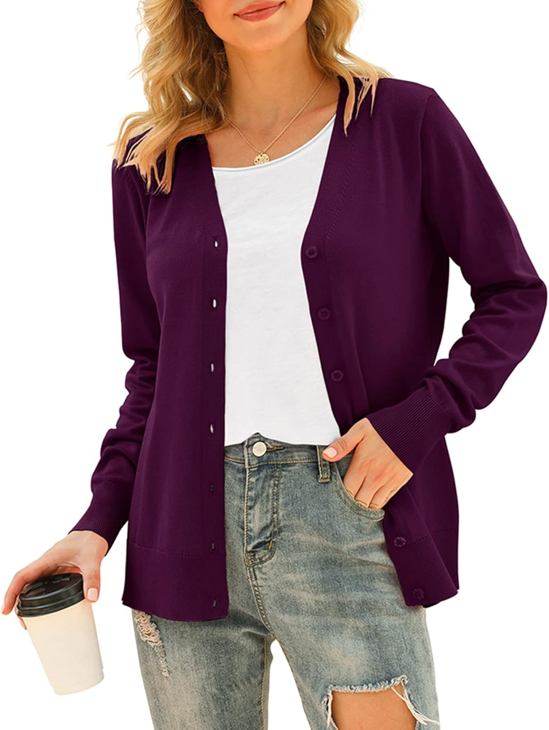 VIISHOW Women's V Neck Button Down Knitwear Long Sleeve Soft Basic Knit Cardigan Sweater