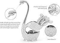 Vista 6 de Soporte decorativo de base de cisne con 3 cucharas y 3 tenedores, juego de cucharas de postre de café, tenedores, cubiertos creativos para postres