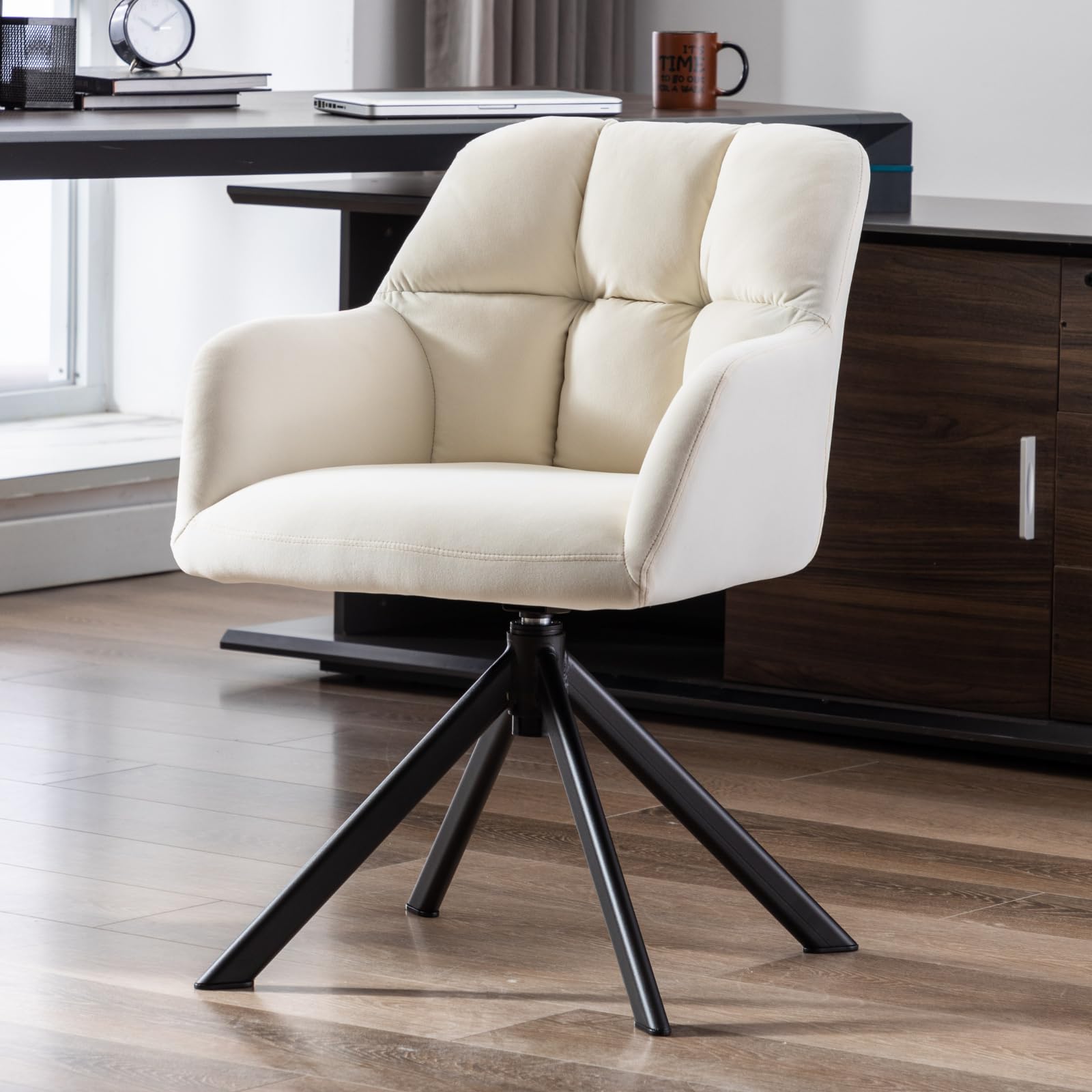 chairus Silla Escritorio de Terciopelo Silla Pequeña de Oficina Giratoria, Silla Computadora Ocio con Patas Metálicas para Recepción/Despacho, Blanco