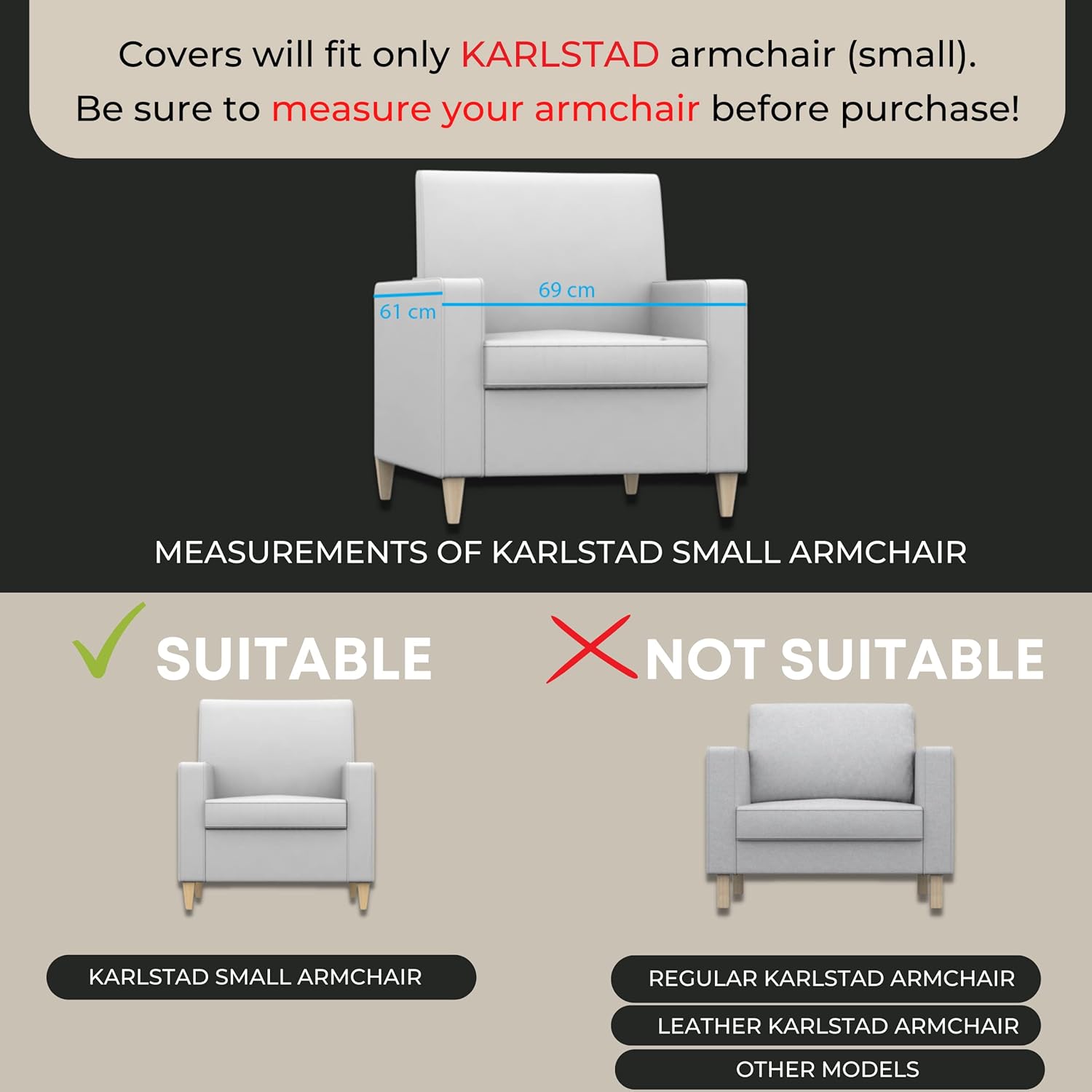 comfortly | Cover for Karlstad Armchair Small, Replacement Slipcover, Heavy Duty 2 pcs Cover, Pets and Stain Proof Durable Nano-Tech Fabric, Easy to Clean & Replace (Cashmere Blends - Flamingo)