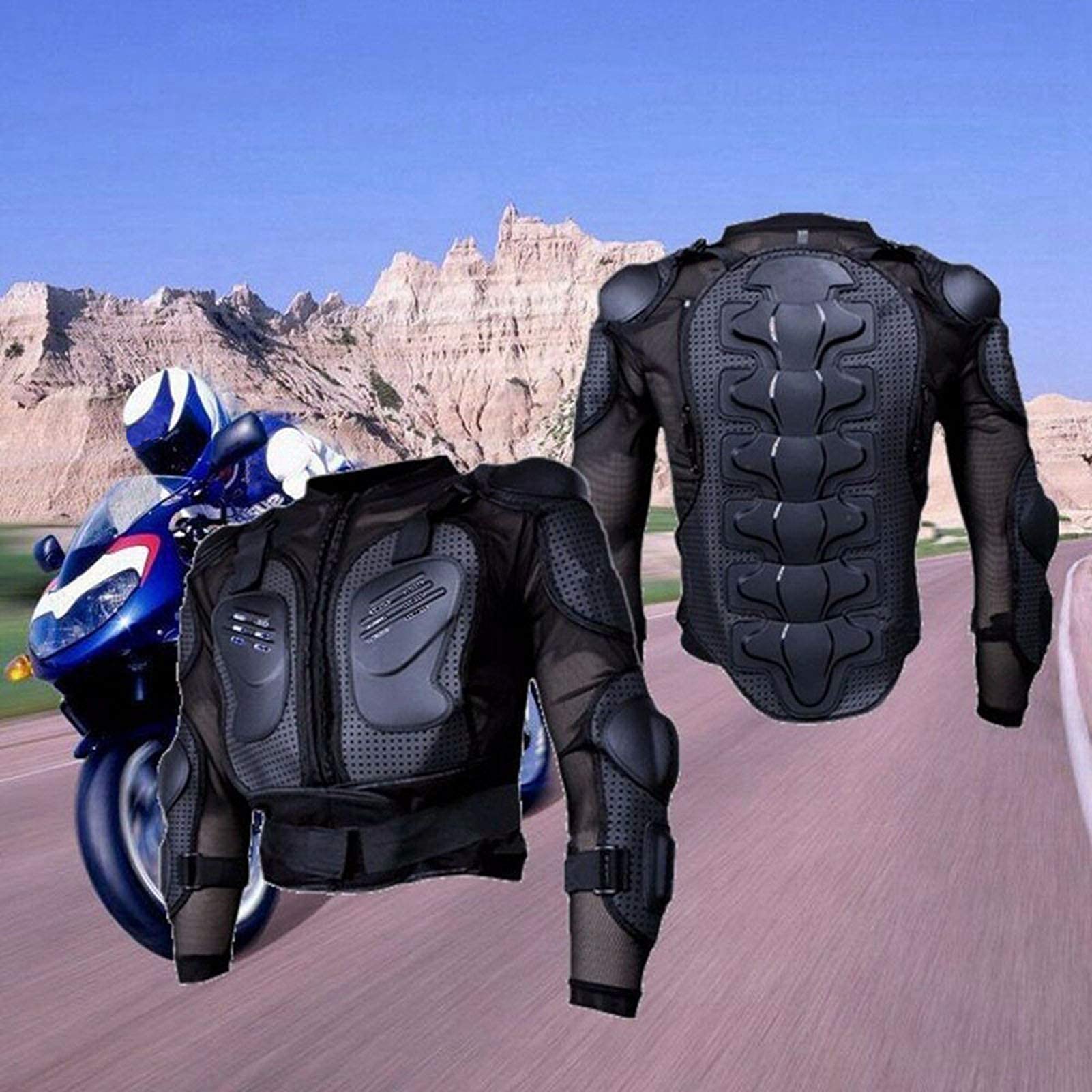 Ejoyous Corazzatura per moto, spalle spinali, protezione del petto, cintura regolabile, nylon traspirante, diverse misure per progetti di protezione per motociclisti, con regolazione (3XL)