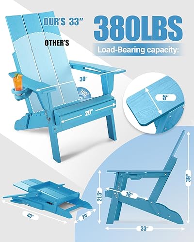 Miniatura 2 de Juego de 2 sillas Adirondack plegables modernas, sillas Adirondack de polietileno de alta densidad de gran tamaño con soporte para tazas, respaldo