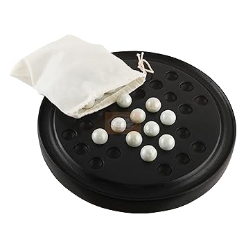 Ortus Arts Handmade Wooden Solitaire Board Game with White Glass Marble Brainvita Game Made in India