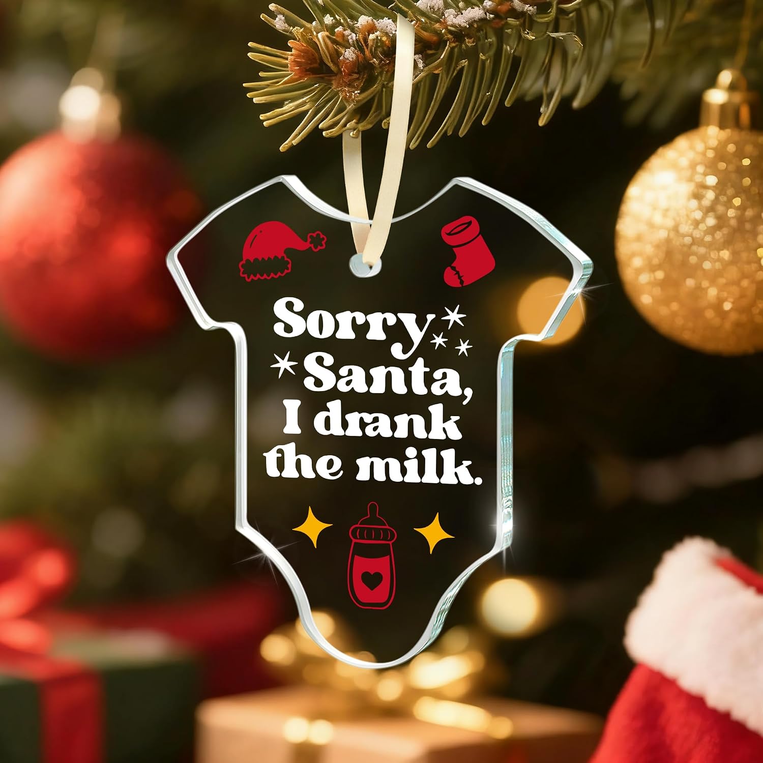 Funny Christmas Holiday Gift for Mom Friends Coworkers Women Stocking Suffers Xmas Keepsake Gifts for Thanksgiving Christmas White Elephant Party Decor Dear Santa Treat Your Elf Glass Ornament image 3
