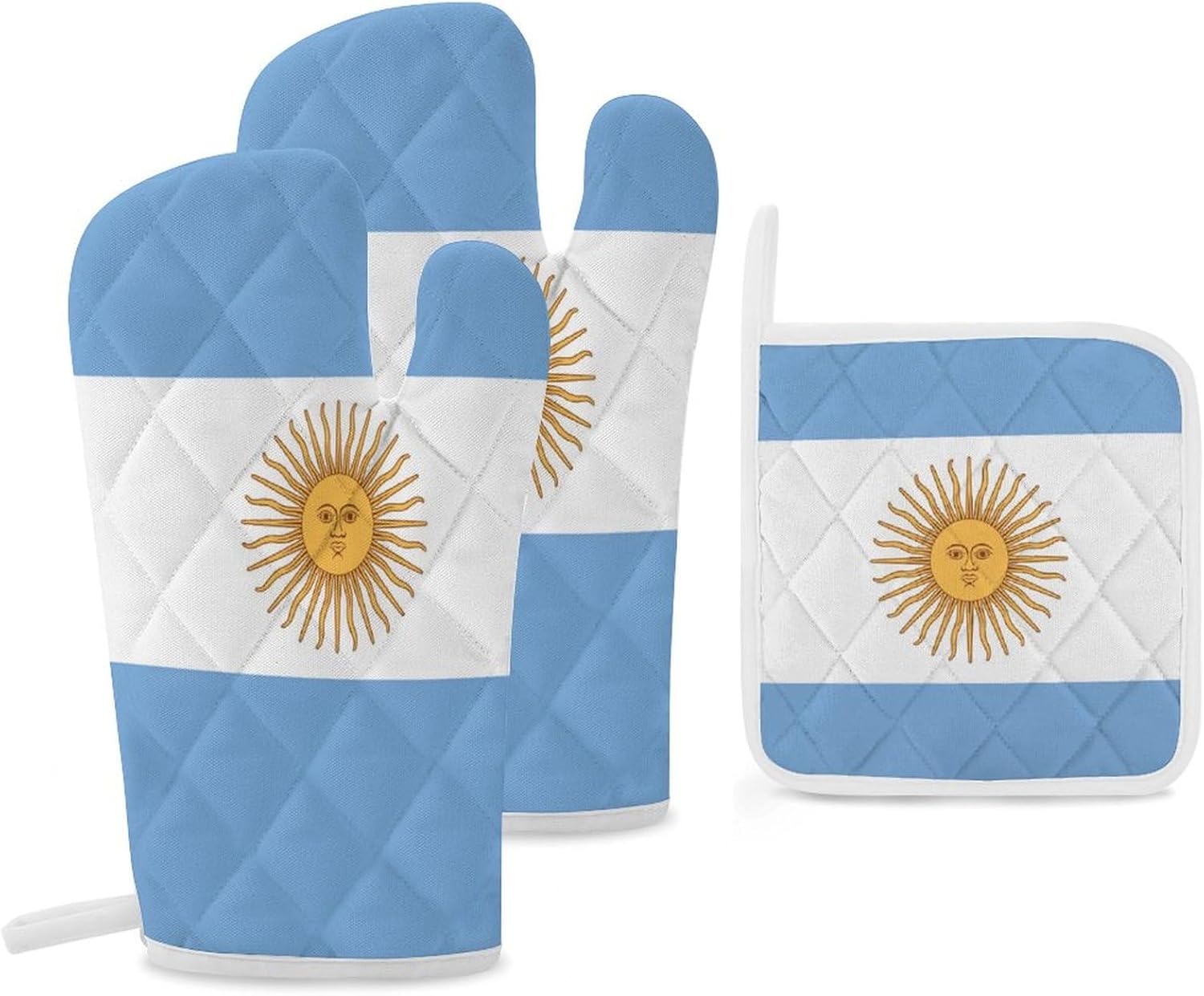 Argentina Flag Print Oven Mitts and Pot Holders 3 Piece Sets Heat Resistant Gloves Hot Pads Potholders for Kitchen Baking Cooking