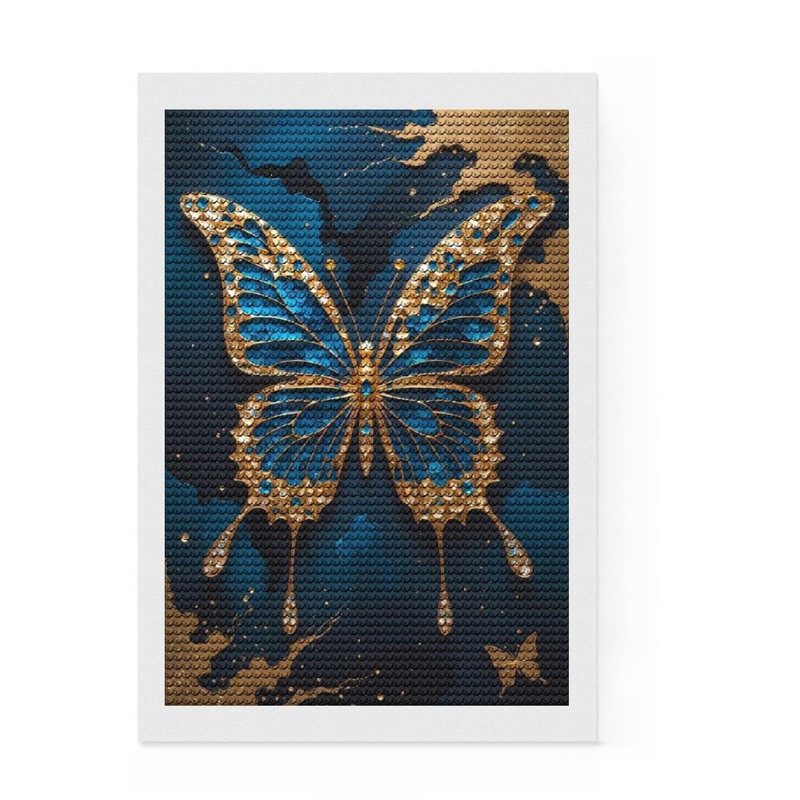 Junmoney Butterfly Kintsugi Art Diamond Art Canvas 8"x12", Finish and Display, Sparkling Round Gems, Easy Handmade Project, Home Wall Decor