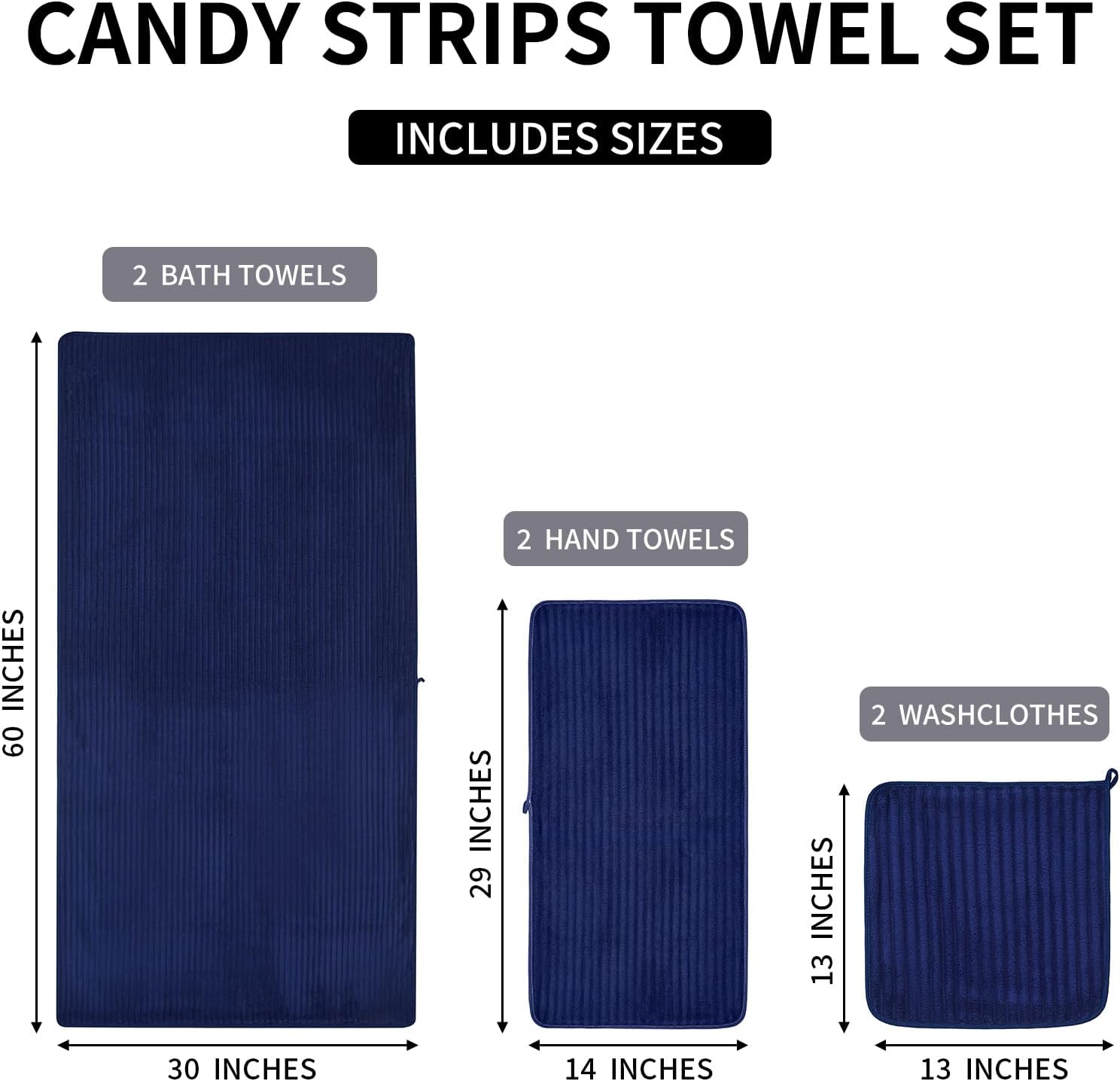 6-Piece Bath Towel Set(30"x60"), 2 Extra Large Bath Towel Sheets, 2 Hand Towels and 2 Washcloths - Highly Absorbent Quick Dry Microfiber,Ultra Soft Towel Set for Bathroom (Navy Blue) - Image 8