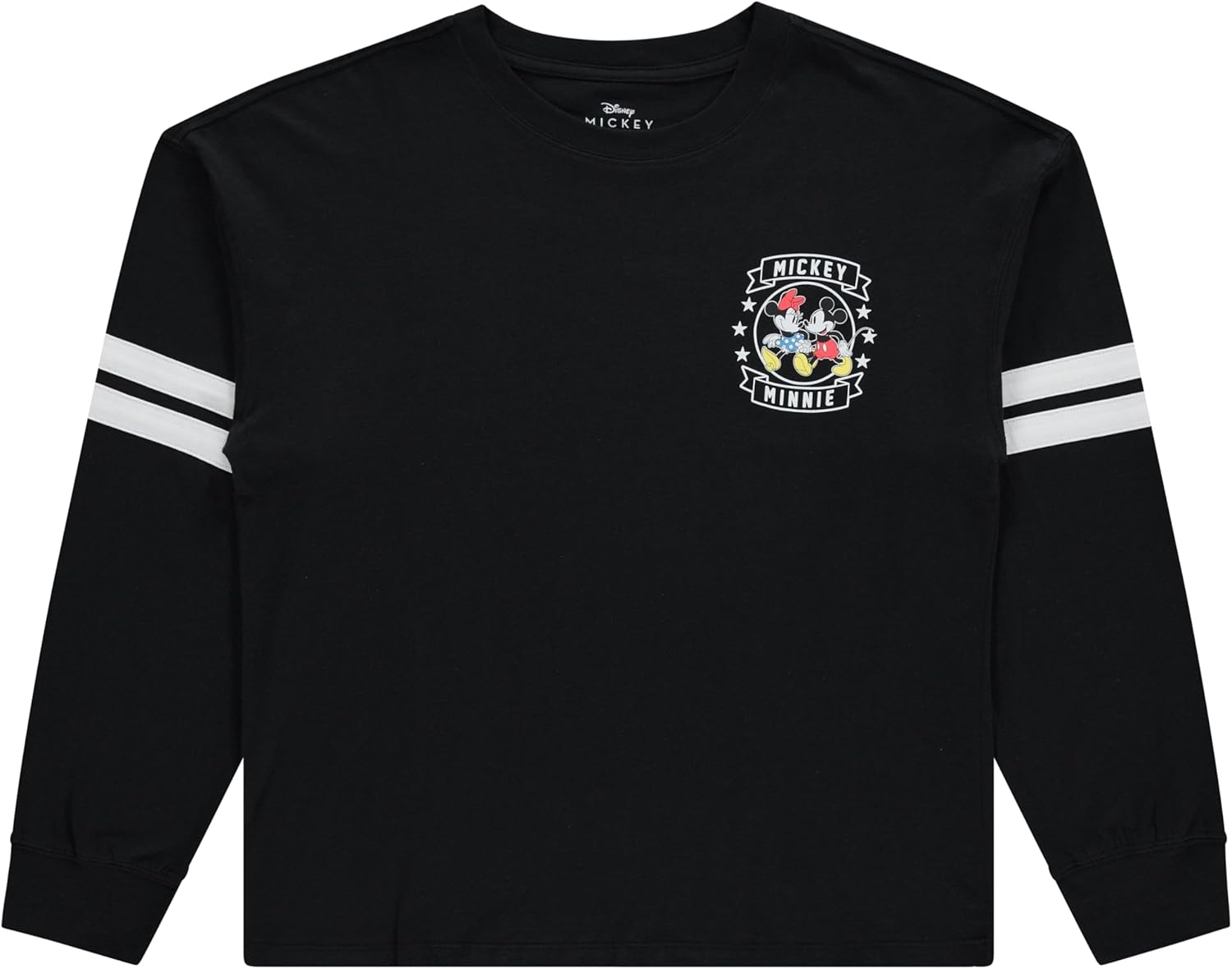 Ladies Mickey & Minnie Mouse Shirt - Lilo and Stitch Mickey & Minnie - Long Sleeve Varsity Stripe Sleeve Athletic Tee