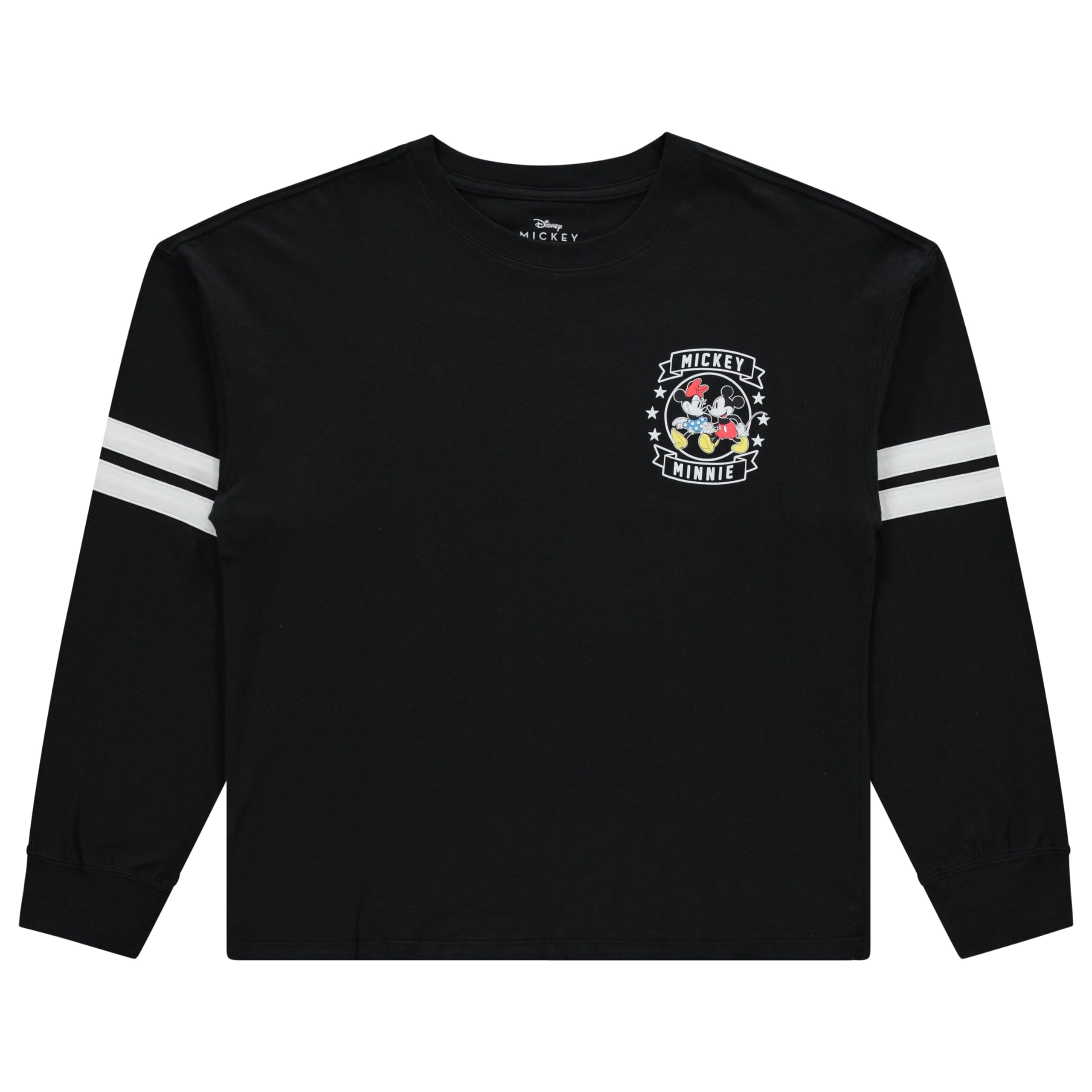 Ladies Mickey & Minnie Mouse Shirt - Lilo and Stitch Mickey & Minnie - Long Sleeve Varsity Stripe Sleeve Athletic Tee