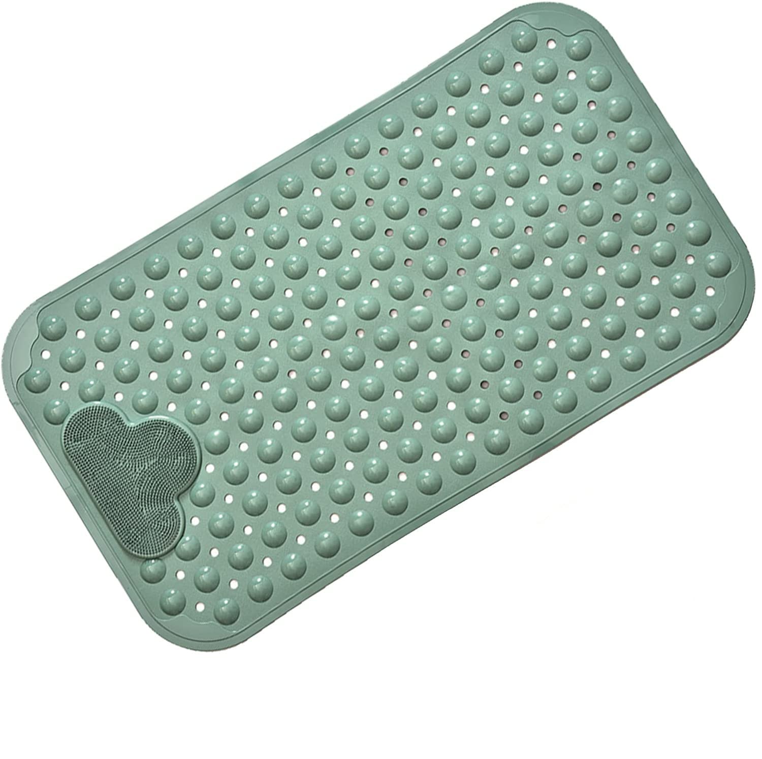 PLATEYTR Non-Slip Bath Mat with Suction Cups,Shower Mats with Feet Massage,Anti Mould Bathroom Bathtub Mat Floor Massage Bathroom Mat,Drain Holes for Bathroom(Green)