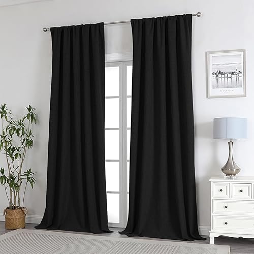 Miniatura 7 de Joydeco Cortinas 100% opacas de 90 pulgadas de largo, 2 paneles de lino natural burgo para dormitorio, sala de estar, cortina de oscurecimiento,