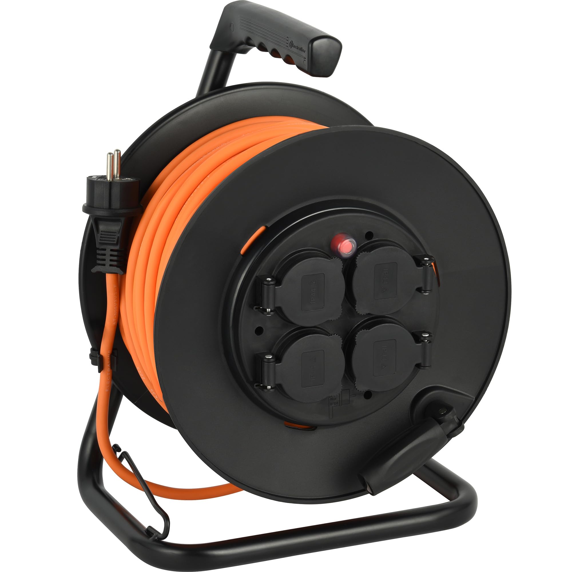 Electraline 49242 IP44 Enrouleur de câble, 40 m, câble d'extérieur spécial N05V3V3-F 3G1.5, utilisable jusqu'à -35 °C, résistant à l'huile et aux UV et en outre, extrêmement résistant à l'abrasion
