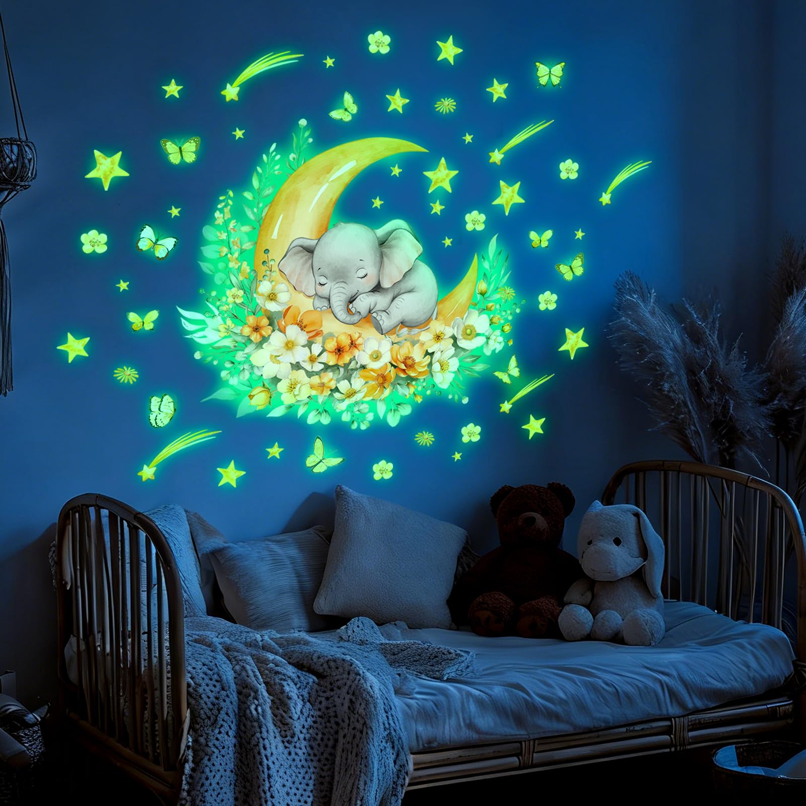 Autocollants muraux phosphorescents lune adhésive sans trace pour décorer une chambre enfant