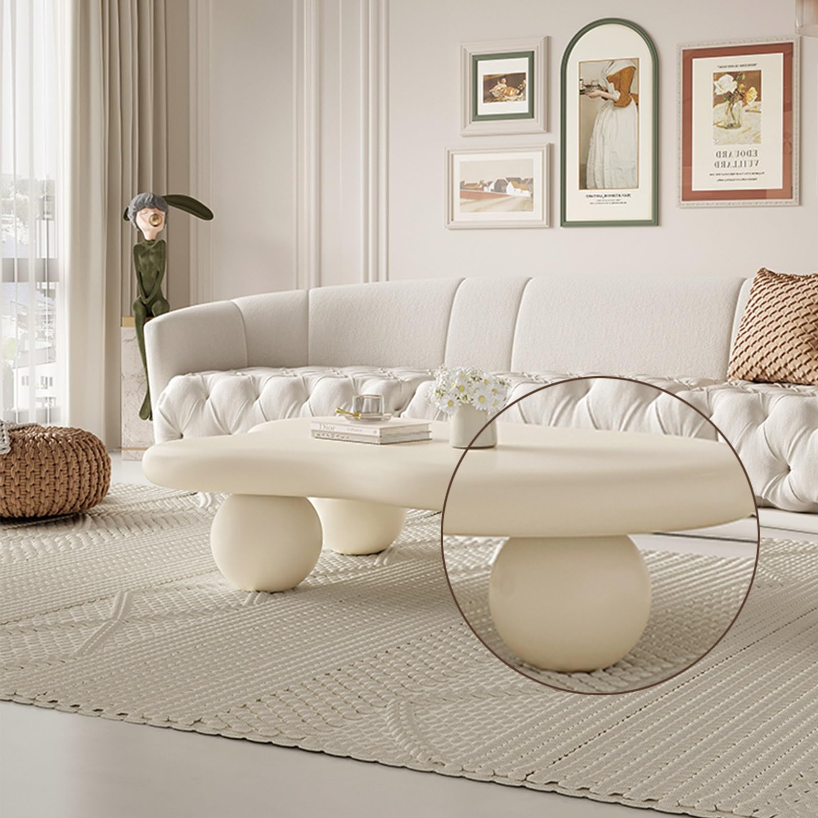 Schlichter Couchtisch in Wolkenform in Weiß/Creme, moderner Beistelltisch in Wolkenform aus Holz 39×27 für Wohnzimmer und Schlafzimmer, unregelmäßiger