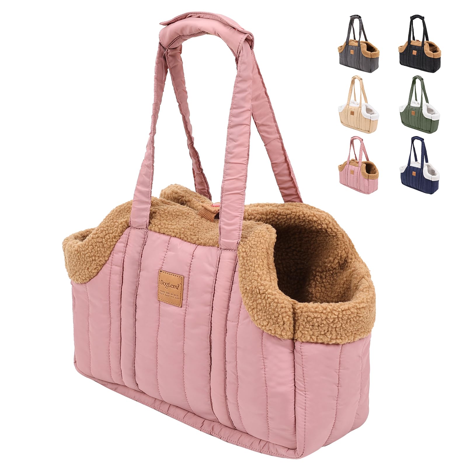 ETIAL Small Dog Carrier Purse, Winter Fleece Warm Dog Tote Bag Carrier with Secure Harness Clip for Puppy Kitten, Waterproof Pet Travel Handbag for