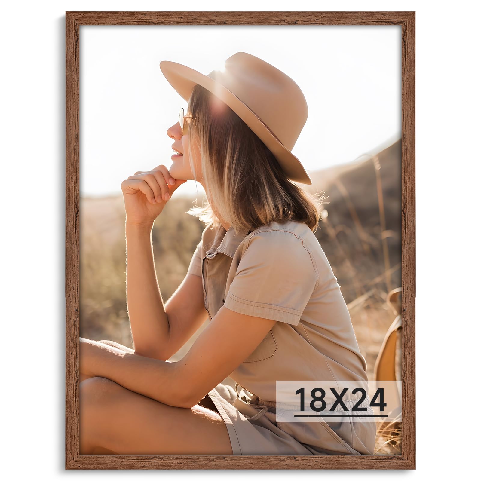 Light Walnut 18x24 - Single Frame - Rustic Woodgrain 18 x 24 Poster Frame with Plexiglass for Wall Gallery Display, 18x24 Picture Frame for Puzzles, Artwork, Photos and Posters - Ideal Christmas Day