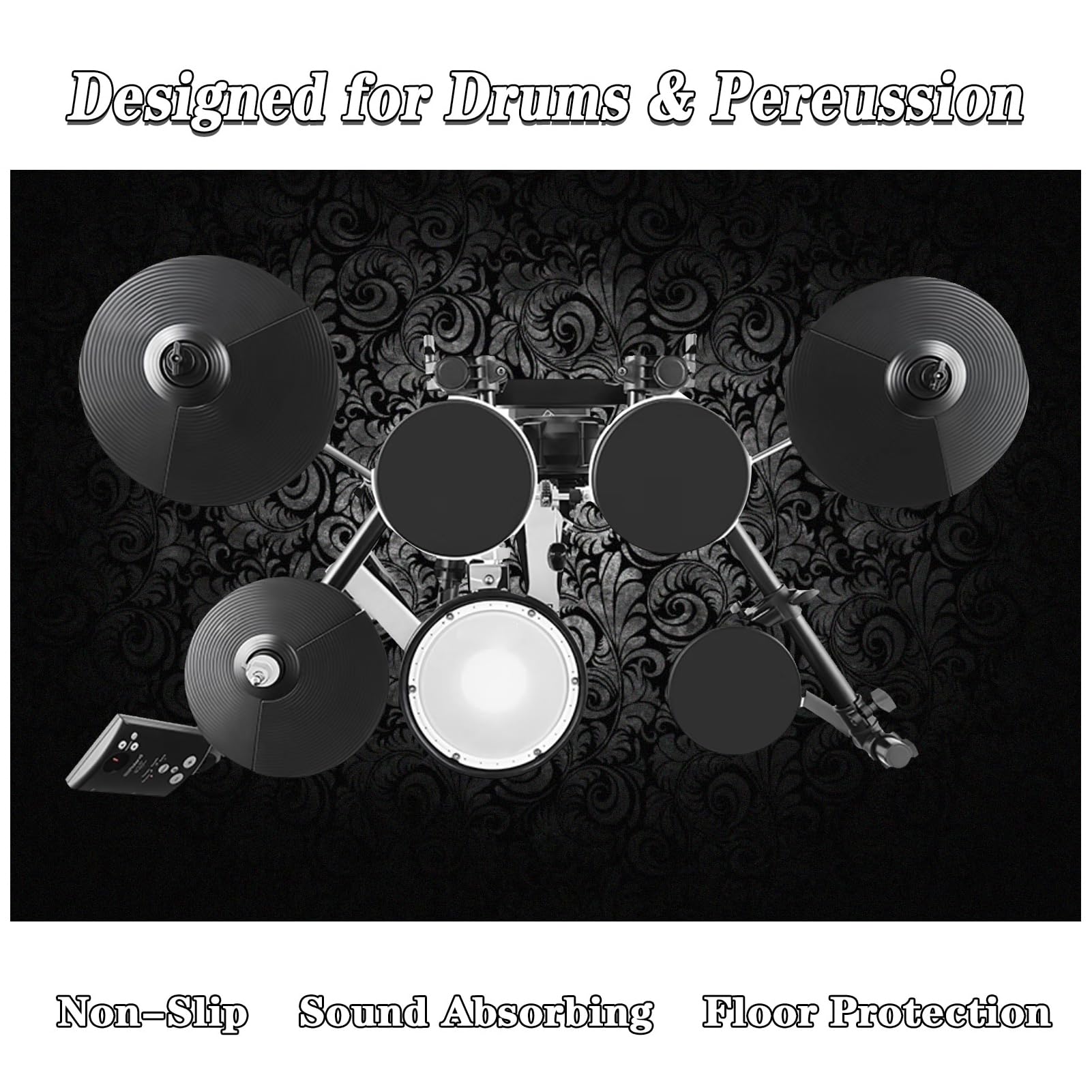 Professioneller Drum Teppich | Schlagzeug Teppich | Professionelles rechteckiges elektronisches Jazz Schlagzeug Kit | 110 x 80 cm rutschfeste Drum Rug | Schallschutz Trommelmatte