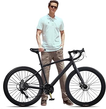 Bicycle Road Bike, Gravel Road Bike, 700c, 24-Speed MTB, High Carbon Steel Frame, Front and Rear Disc Brakes, Drop Handle, Lightweight, Front and Rear Mud Flap, City Cycle, Commuting to Work or