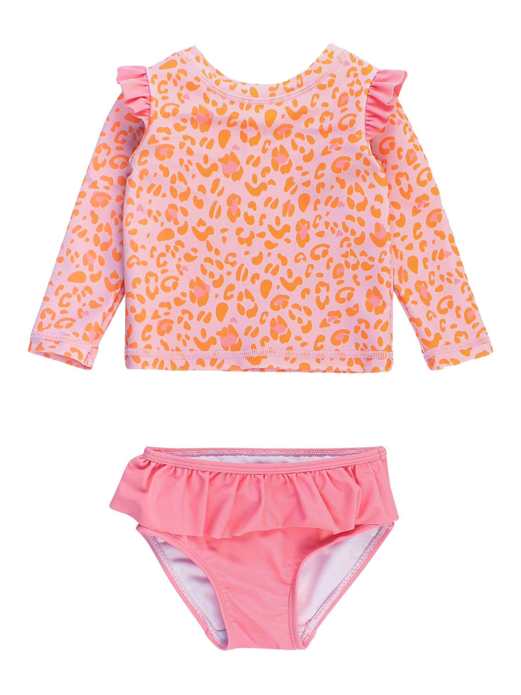 RuffleButts Baby Girls Modern Skirted Rash Guard Bikini - UPF 50+ Sun Protection Swimsuit