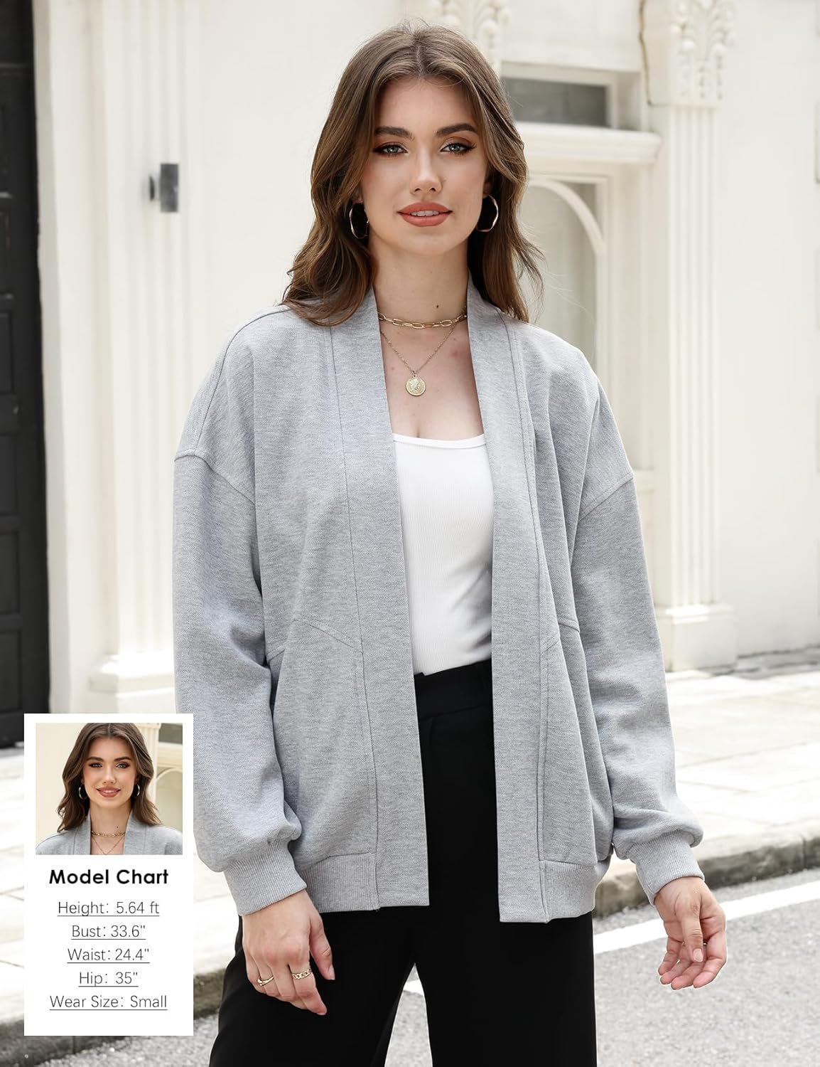 Wyeysyt Womens Sweatshirt Cardigan Lightweight Oversized Drop Shoulder Open Front Casual Cardigan - Image 3