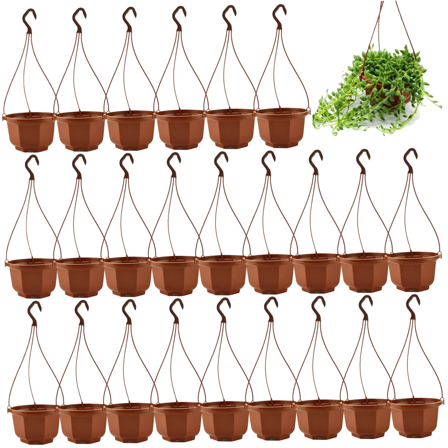 Uanqfegy 24 Set Plastic Octagonal Hanging Planter With Hook – Hanging Flower Pot For Plants Balcony Garden Decoration