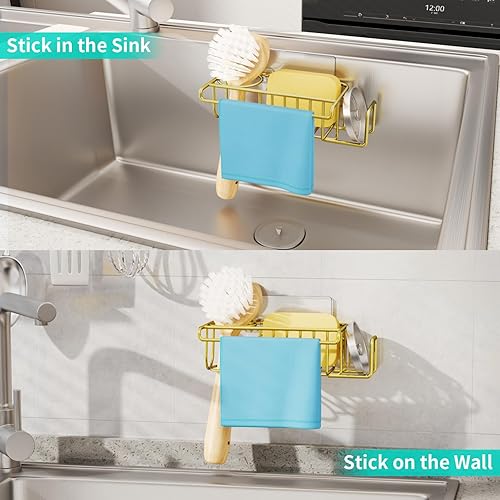 Miniatura 5 de HapiRm Soporte de esponja para fregadero de cocina, organizador de fregadero de cocina sin taladro, soporte para esponja de platos a prueba de