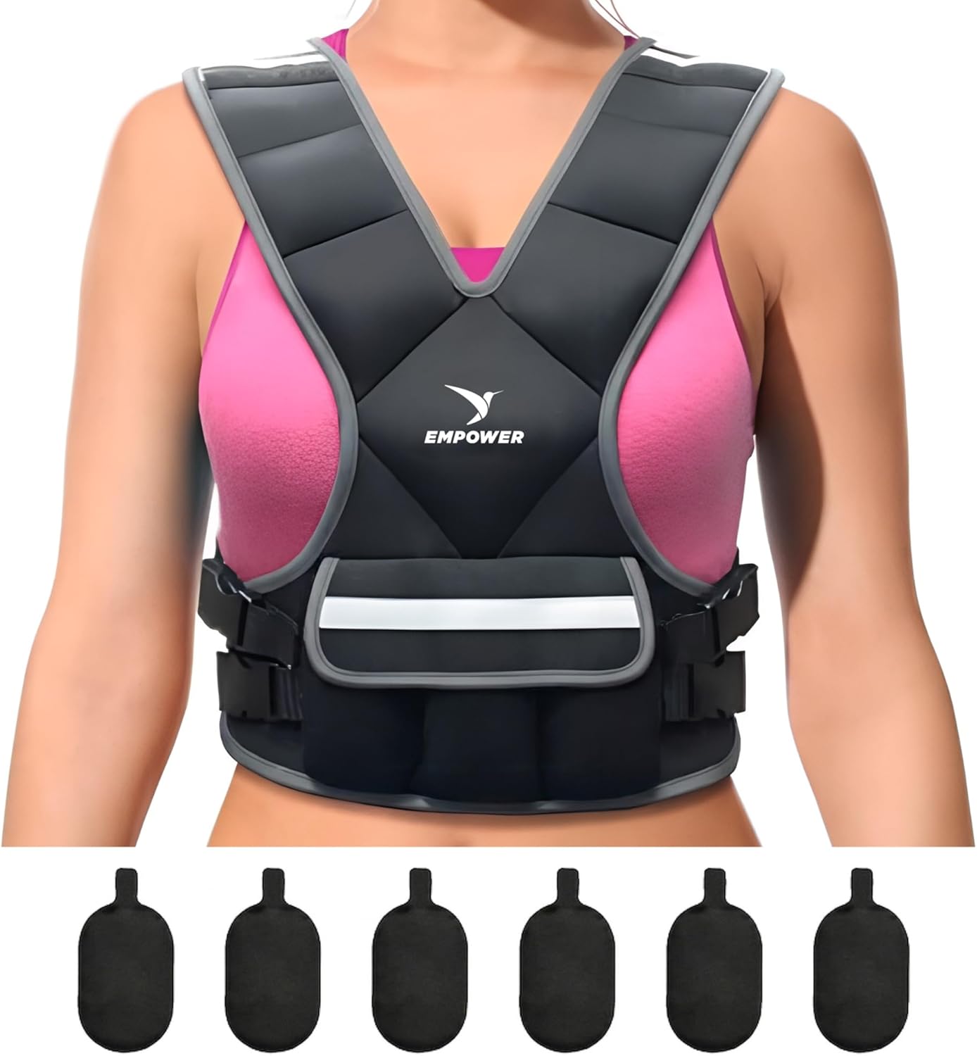 EMPOWER Weighted Vest for Women with Reflective Strips – Fixed 8lbs, Adjustable 4-10lbs (4 in1) or Adjustable10-16lbs (4 in 1), Strengthen Muscles, Boost Bone Health, and Burn More Calories for Workout - Rucking Vest