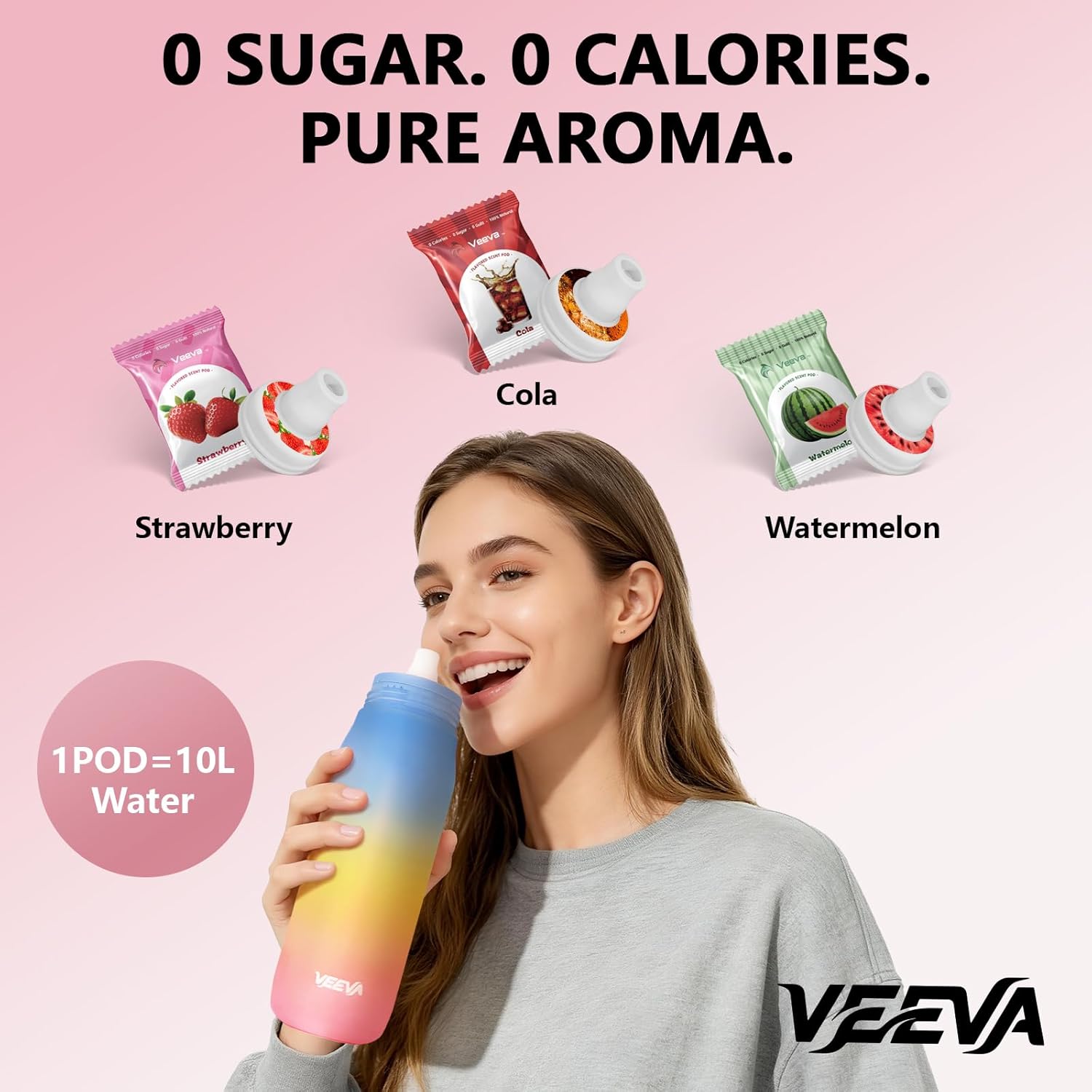 VEEVA Scented Water Bottle (22oz) with 3 aroma pods + straw. Leak-proof, BPA-free, works with carbonation. Perfect for school, gym, sports & daily use. Zero sugar, zero calories, fun hydration for all - Image 3