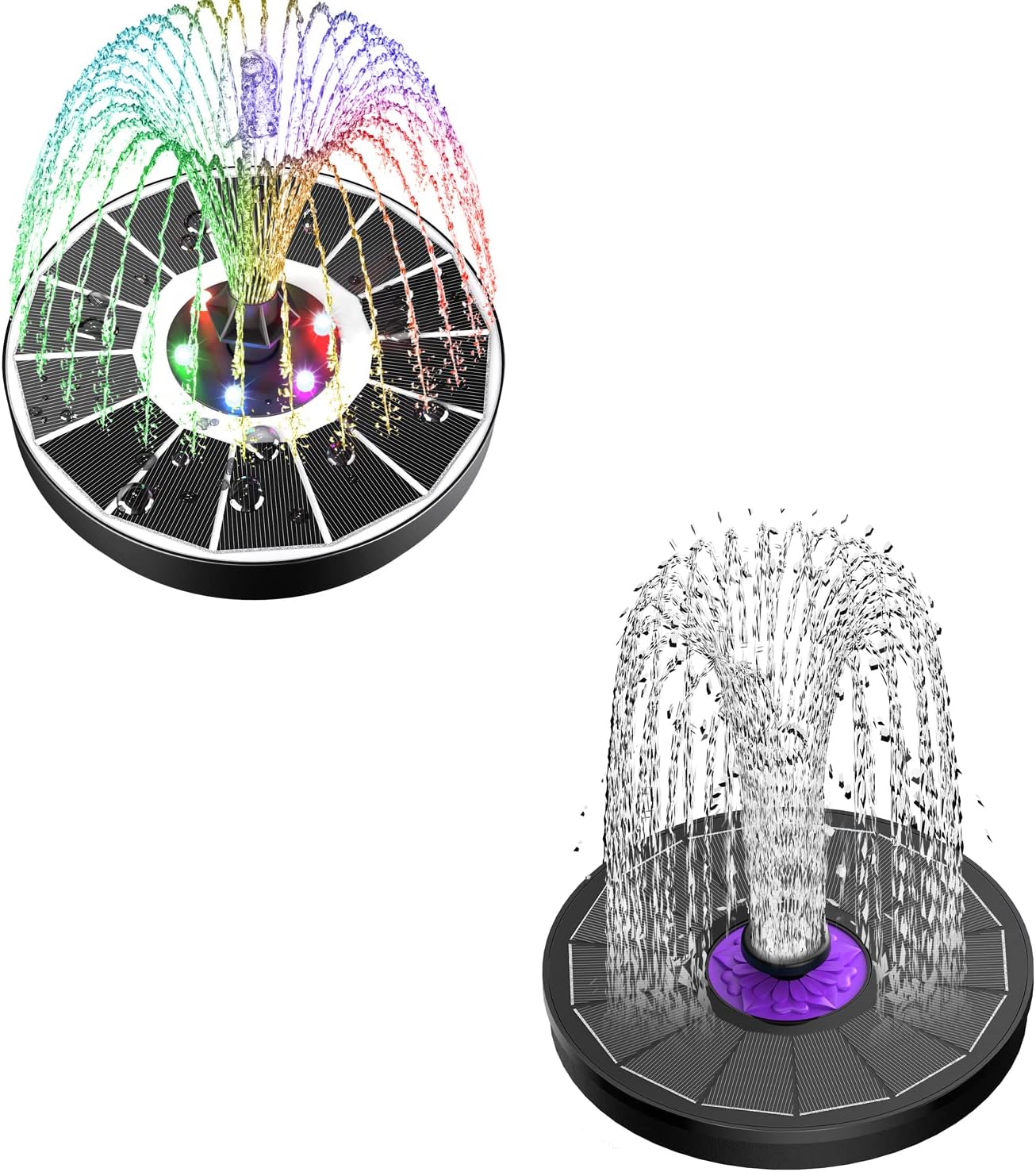 SZMP Solar Fountain Upgraded 100% Glass Panel & Solar Fountain 3.5W Bird Bath Fountains with Flower 2023 Upgraded Glass Panel (Black)
