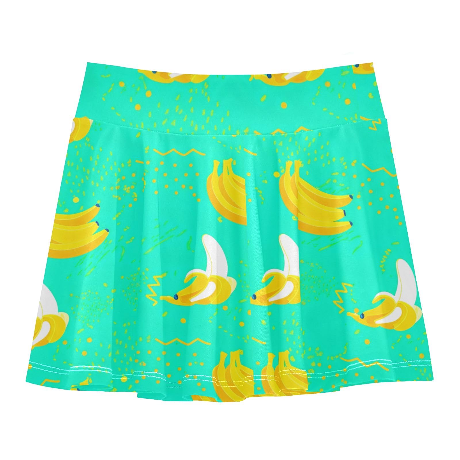 Tennis Skort Girls' Athletic Cheer Skirts with Shorts High Waisted Dance Workout Skirt Cute Yellow Bananas Turquoise Size 9-10