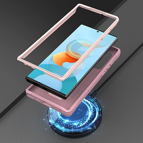 Miniatura 7 de ExoGuard Funda para Samsung Galaxy S22 Ultra, funda de goma resistente a prueba de golpes con soporte incorporado (rosa)