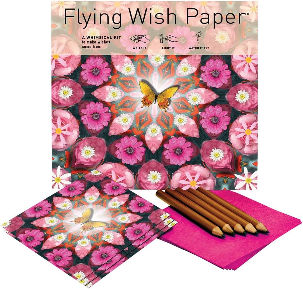 Flying Wish Paper - Write it, Light it, Watch it Fly - Pink Butterfly - 7" x 7" - Large Kit