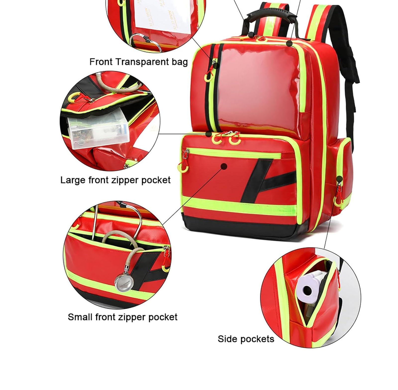 Sac à dos professionnel de premiers secours vide, sac à dos de premiers secours pour ambulanciers et fournitures d'urgence, idéal pour la voiture, la maison, le camping et la randonnée(45*35*20cm)
