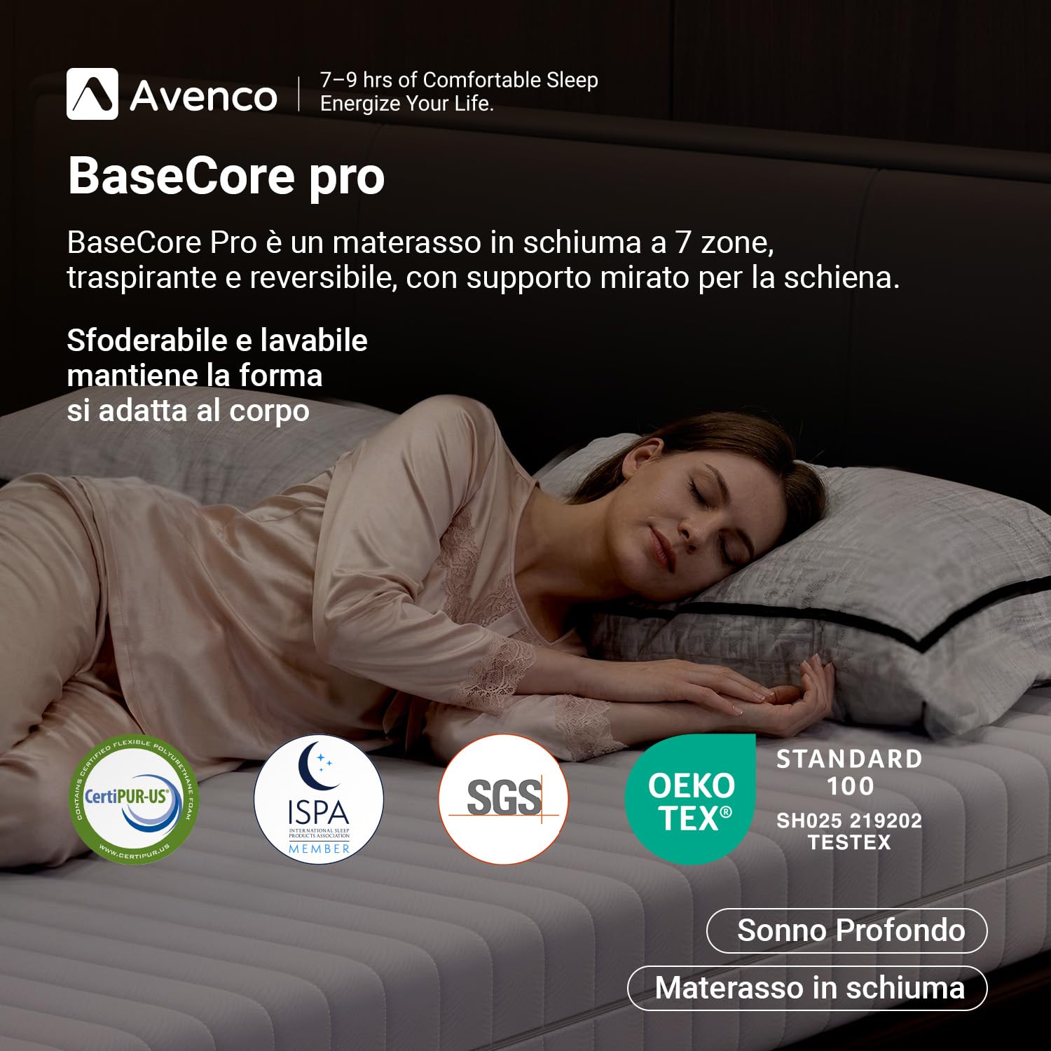 Avenco Materasso Singolo 80x190 cm, Altezza 14 cm, Schiuma Ondulata in Fibra di Bambù a 7 Zone, Traspirante e Ortopedico, Fodera Sfoderabile e Lavabile