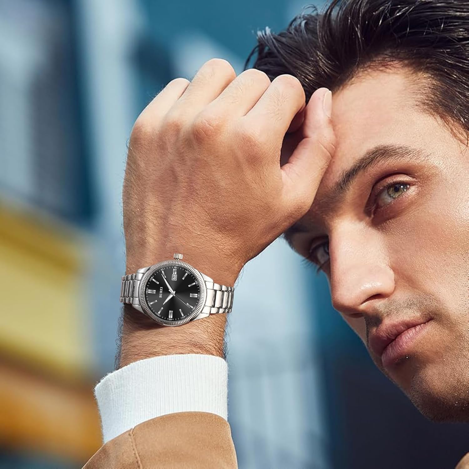 BUREI Mens Watches Fashion Stainless Steel Quartz Watches for Men,Waterproof Luxury Dress Design, Gifts for Men - Image 5