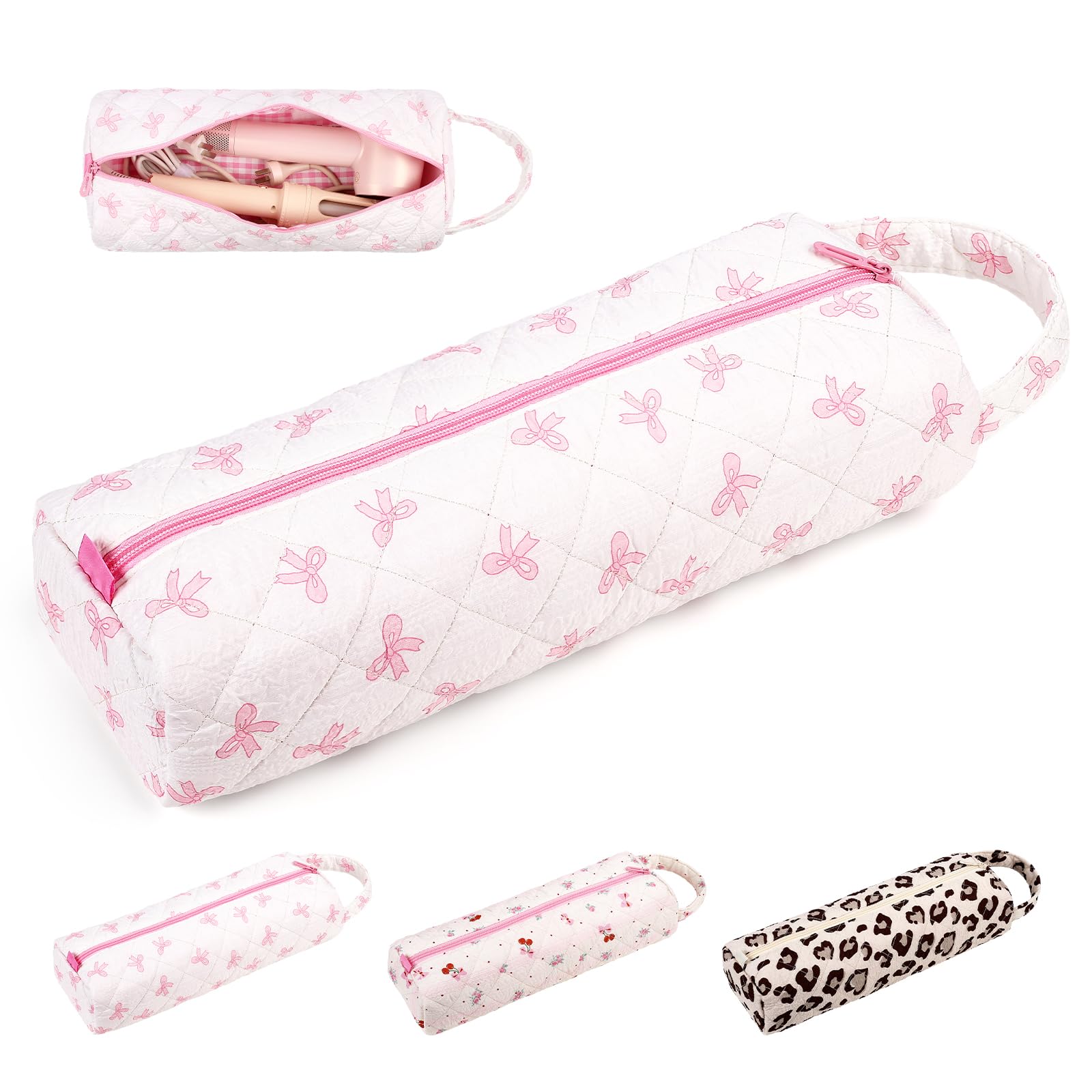 Likesing Quilted Hair Dryer Bag, Hair Tools Travel Bag for La1fen/Sha'rk Flexstyle/Dy'son Airwrap/Super's0nic Dryer Diffuser＆Curling Iron, Dy'son Airwrap Travel Case Gift for Friends(Bow)