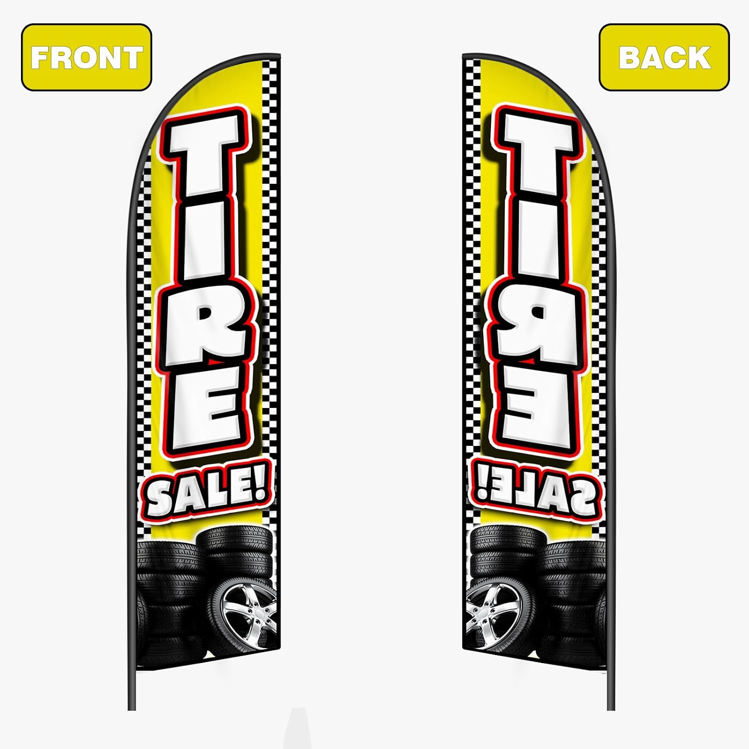 Tire Sale Flag Banner - 11.5x2.5 Ft Advertising Swooper Flag for Outdoor Business and Events Promotion - Tire Sale Signs Windless Full Sleeve Banner for Restaurants, Diners, Markets