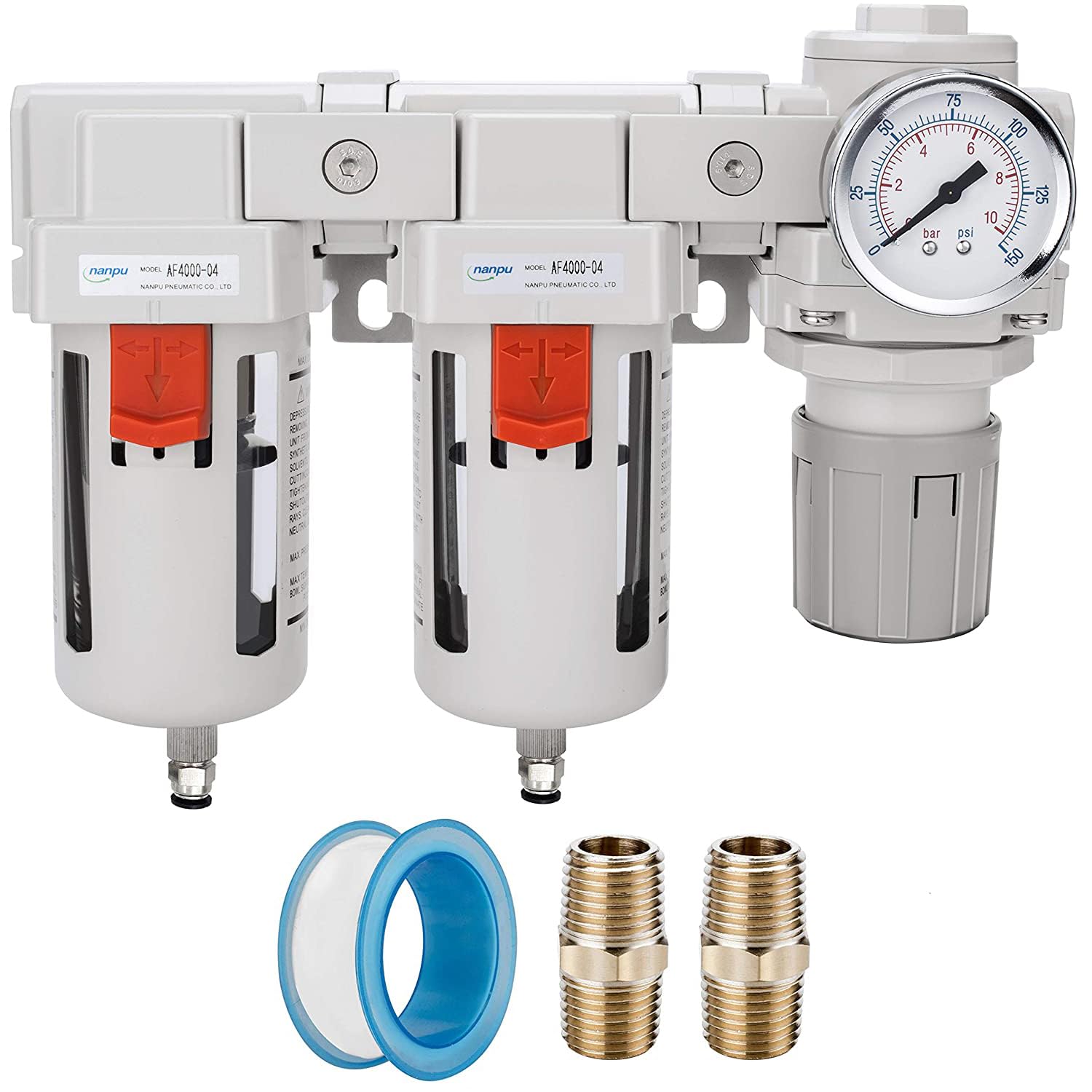 NANPU DFR-03 3/8" NPT Air Drying System - Double Air Filters, Air Pressure Regulator Combo - Semi-Auto Drain, Poly Bowl — Amazon image 10