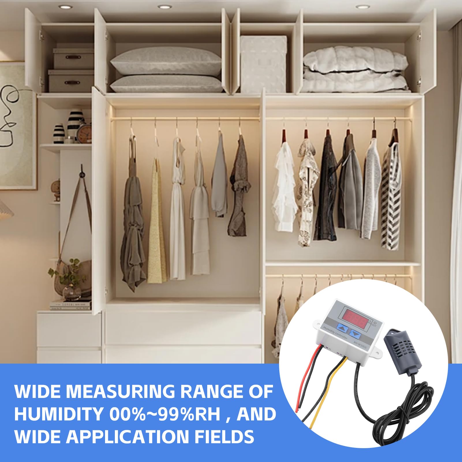 XH - W3005 Commutateur de capteur d'humidité Contrôleur d'humidité numérique Commutateur d'humidité de Haute précision Ventilateur de Salle de Bain pour diverses Applications (0~220V)
